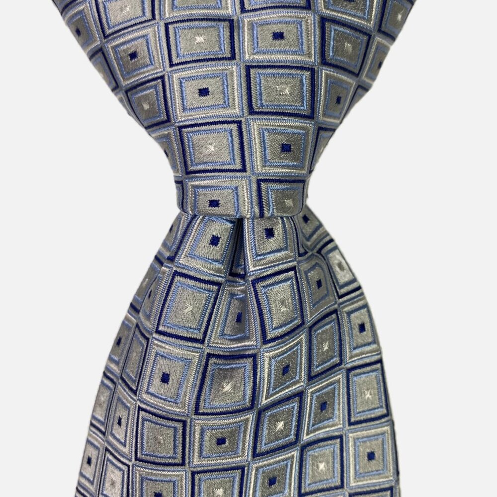Donald J Trump Signature Collection Necktie Tie Silver Silk Geometric Squares